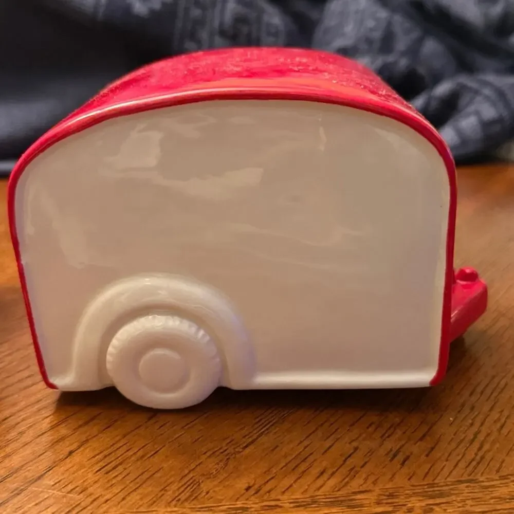 Rae Dunn Cheer Red Ceramic Toy Truck and Trailer Candle